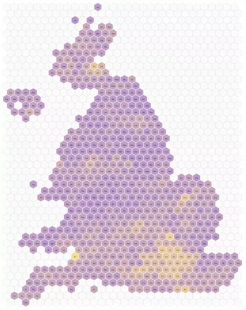 A hex map showing the petition to reverse Brexit