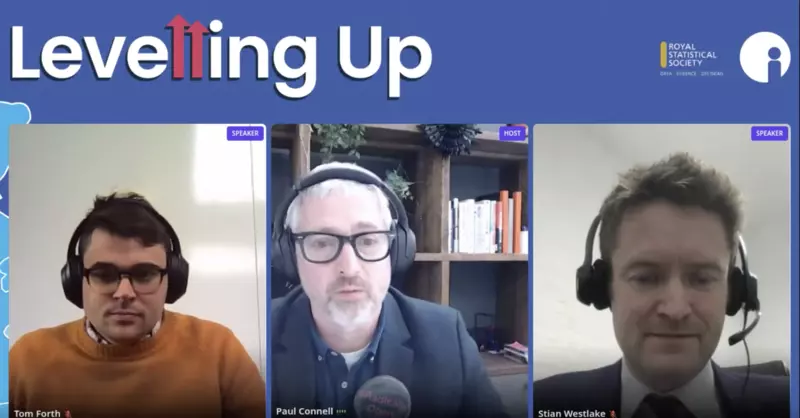 Screenshot from Levelling Up event featuring Tom Forth, Paul Connell, Stian Westlake