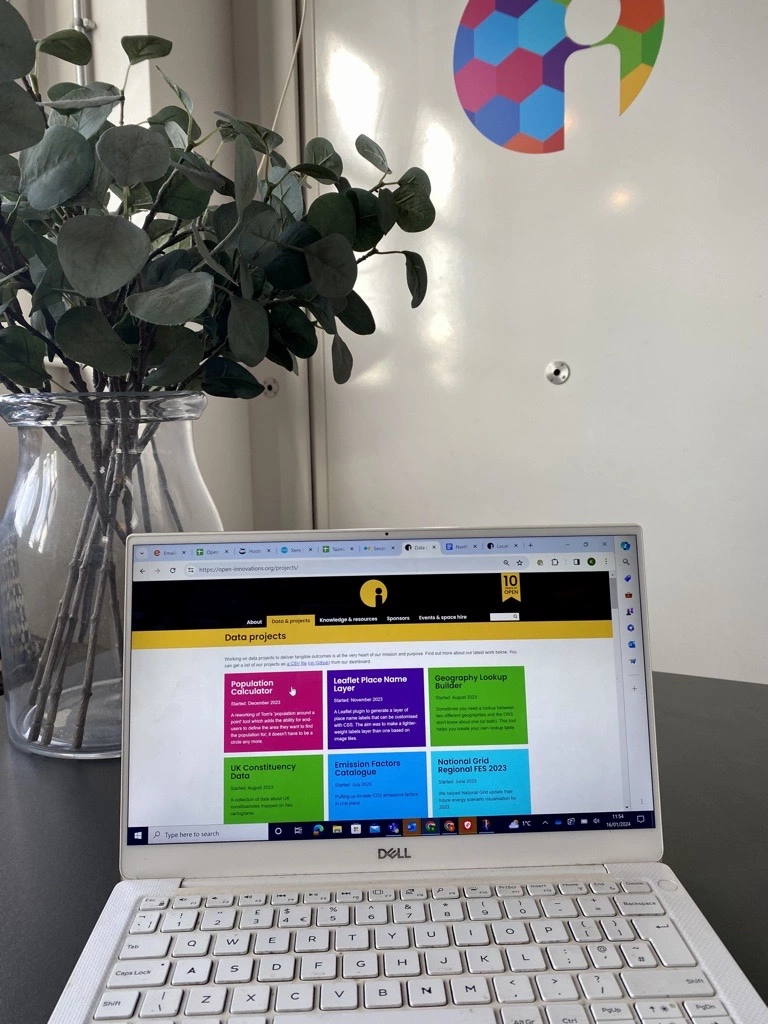 The data projects page on a laptop screen